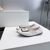 CHANEL 26S BALLERINA FLATS IN WHITE WITH BLACK TRIM LAMBSKIN