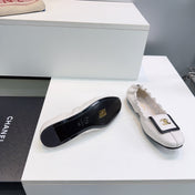 CHANEL 26S BALLERINA FLATS IN WHITE WITH BLACK TRIM LAMBSKIN