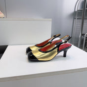 CHANEL 26S HIGH HEEL SLINGBACK PUMPS 65 MM IN BLACK AND GOLD LAMBSKIN