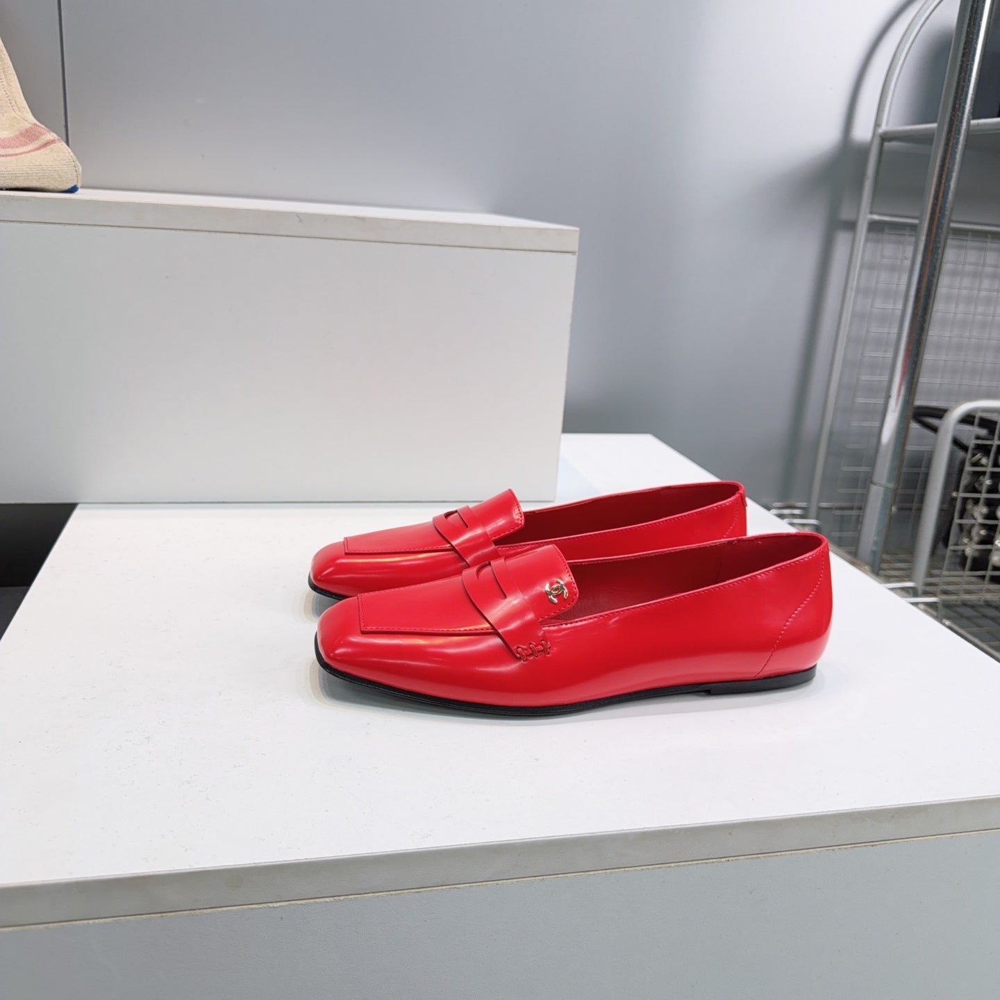 CHANEL 26S LOAFER FLATS IN DARK RED PATENT LAMBSKIN