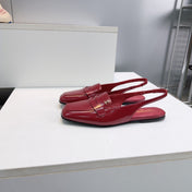 CHANEL 26S SLINGBACK FLATS IN BURGUNDY PATENT LAMBSKIN
