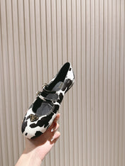 PRADA 25S CRYSTAL EMBELLISHED BALLERINA IN WHITE AND BLACK FUR