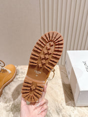 CELINE 25S KURT LACE UP MID BOOT IN MEDIUM ORANGE SUEDE AND SHEARLING