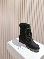 CELINE 25S KURT LACE UP MID BOOT IN BLACK FULL SUEDE AND SHEARLING