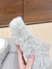 BALENCIAGA 25S MULES IN IVORY WHITE FAUX FUR