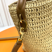 LE 37 MEDIUM 25 IN LIGHT YELLOW STRAW AND BROWN LEATHER TRIM