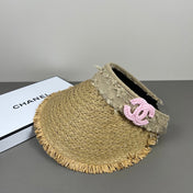 CHANEL 26S RAFFIA VISOR WITH PINK CC LOGO 338094