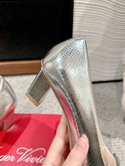 BELLE VIVIER PUMPS IN SILVER METALLIC LIZARD EMBOSSED CALFSKIN