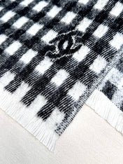 SCARF 190 CM IN BLACK MIX WHITE CARO CASHMERE AND WOOL 390944