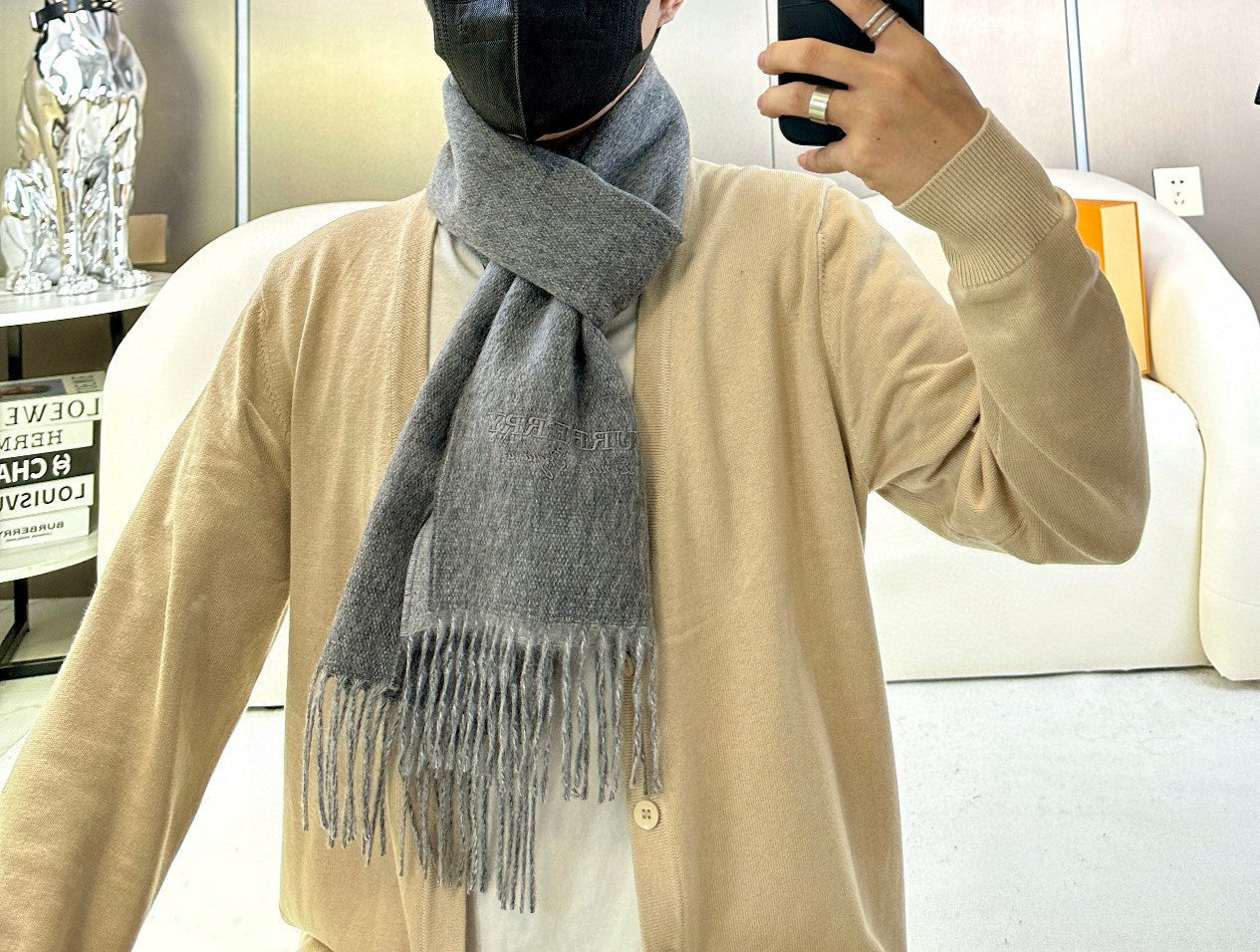 SCARF 180 CM IN GRAPHITE GRAY CASHMERE 398415