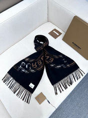 SCARF 180 CM IN BLACK AND RUSSET BROWN CASHMERE 407241