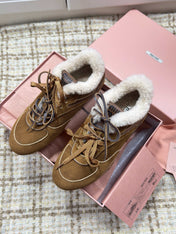 MIUMIU 26S SNEAKERS IN DARK BROWN SUEDE AND SHEARLING