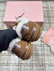 MIUMIU 26S SNEAKERS IN DARK BROWN SUEDE AND SHEARLING