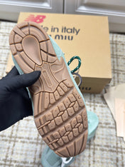 MIUMIU 26S NEW BALANCE SNEAKER MULES IN MINT GREEN SUEDE AND MESH