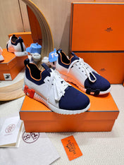 DEPART SLIP-ON SNEAKER IN NAVY BLUE KNIT AND WHITE CALFSKIN
