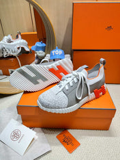 DEPART SLIP-ON SNEAKER IN WHITE MIX MOUSE GRAY KNIT AND CALFSKIN