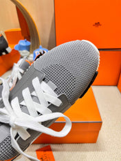 DEPART SLIP-ON SNEAKER IN MOUSE GRAY KNIT AND CALFSKIN