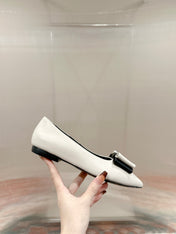 CASSANDRA BALLET FLAT IN WHITE MIX BLACK SMOOTH LAMBSKIN