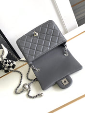 CC SMALL 17 FLAP BAG IN DARK GREY CALFSKIN