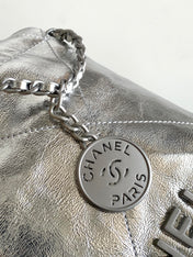 CC 22 BAG IN SILVER SHINY CALFSKIN AND GOLD METAL