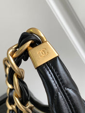 CHANEL 25S HOBO BAG 32 CM IN BLACK LAMBSKIN WITH GOLD HARDWARE