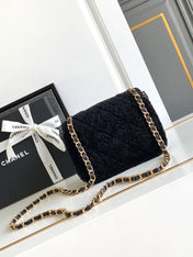CHANEL 25S FLAP BAG 18 CM IN BLACK WOOL AND LAMBSKIN