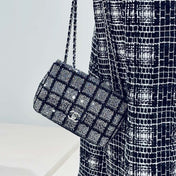 CHANEL 26S CLASSIC FLAP BAG 20 IN BLACK AND SILVER CRYSTAL
