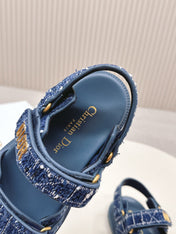DIOR BACK-STRAP SANDALS 25S IN NAVY BLUE TWEED AND CALFSKIN
