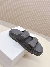 DIOR CLASSIC DOUBLE-STRAP SLIDES 25S IN ASH GRAY CALFSKIN