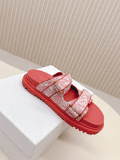DIOR CLASSIC DOUBLE-STRAP SLIDES 25S IN DARK PINK FABRIC AND CALFSKIN