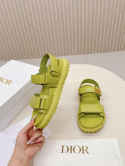 DIOR BACK-STRAP SANDALS 25S IN OLIVE YELLOW CALFSKIN WITH GOLD HARDWARE