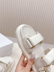 DIOR BACK-STRAP SANDALS 25S IN CREAM WHITE CALFSKIN WITH GOLD HARDWARE