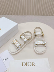 DIOR BACK-STRAP SANDALS 25S IN CREAM WHITE AND GOLD CALFSKIN WITH BUTTERFLY MOTIF