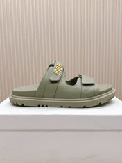 DIOR CLASSIC DOUBLE-STRAP SLIDES 25S IN LIGHT MOSS GREEN CALFSKIN