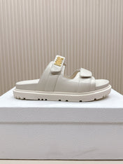 DIOR CLASSIC DOUBLE-STRAP SLIDES 25S IN CREAM WHITE CALFSKIN