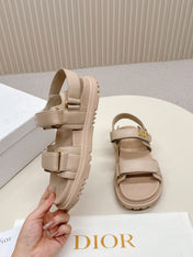 DIOR BACK-STRAP SANDALS 25S IN BEIGE CALFSKIN WITH GOLD HARDWARE