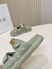 DIOR CLASSIC DOUBLE-STRAP SLIDES 25S IN PALE TEAL GRAY CALFSKIN