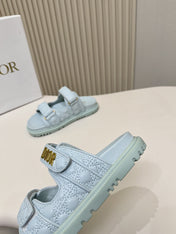 DIOR CLASSIC DOUBLE-STRAP SLIDES 25S IN PASTEL BLUE CALFSKIN