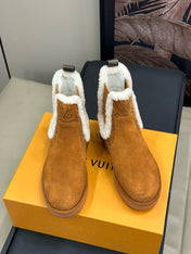 ASPEN CHELSEA ANKLE BOOTS IN BRONZE BROWN MONOGRAM-DEBOSSED SUEDE