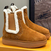 ASPEN CHELSEA ANKLE BOOTS IN BRONZE BROWN MONOGRAM-DEBOSSED SUEDE