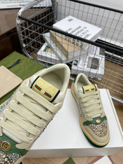 GG SNEAKER WITH DIAMOND IN IVORY SUEDE AND CANVAS