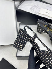 CC SLINGBACK 25S 65 MM IN BLACK TWEED AND FABRIC