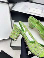CC SLINGBACK 25S 65 MM IN GREEN FABRIC MIX TWEED
