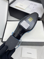 CC SLINGBACK 25S 25 MM IN BLUE DENIM WITH PLAID PATTERN