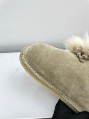 MIUMIU 26S ANKLE SHEARLING BOOTS IN TAUPE BEIGE SUEDE
