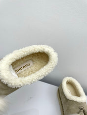 MIUMIU 26S ANKLE SHEARLING BOOTS IN TAUPE BEIGE SUEDE