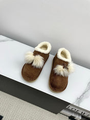MIUMIU 26S ANKLE SHEARLING BOOTS IN DARK BROWN SUEDE