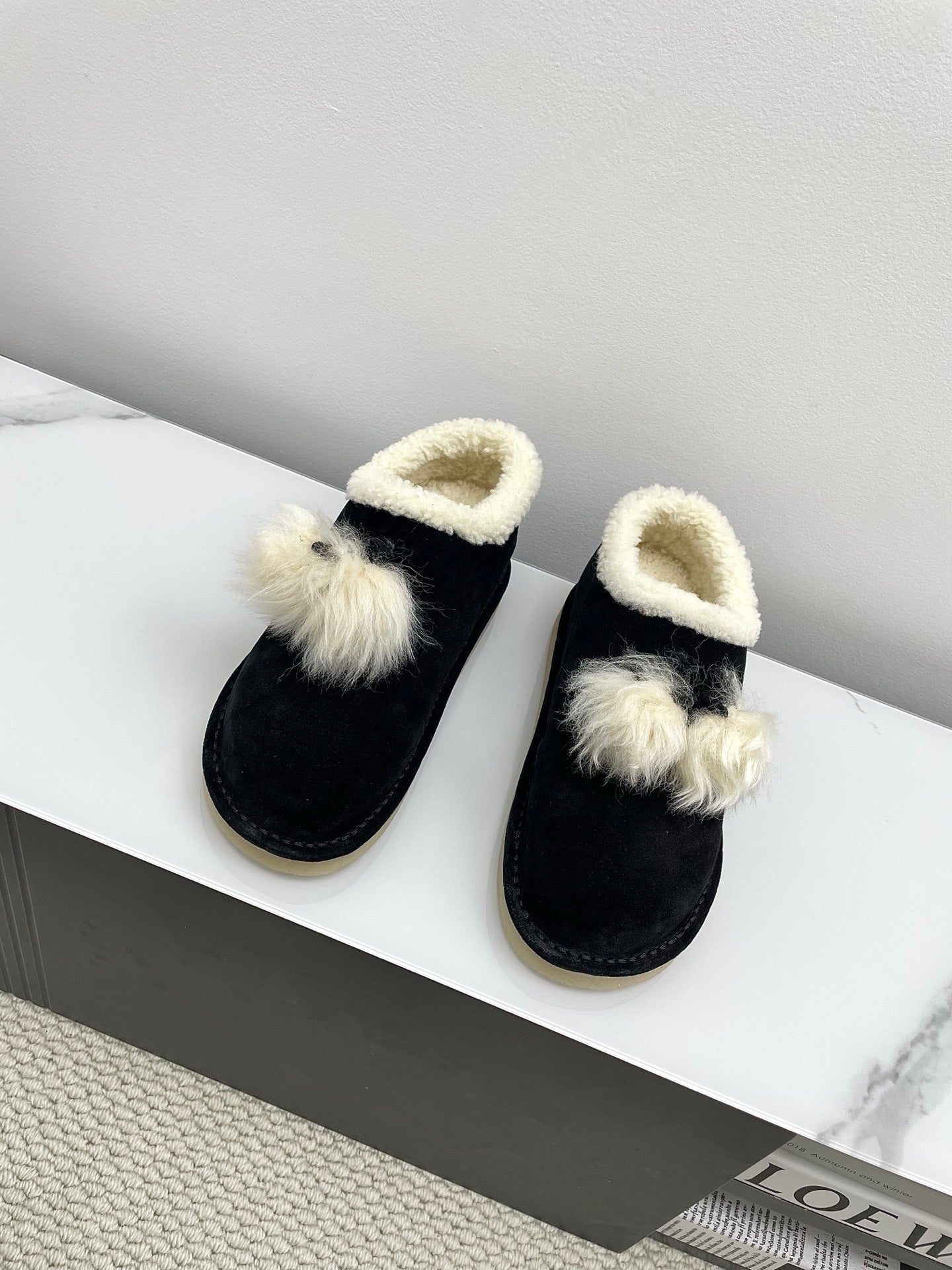 MIUMIU 26S ANKLE SHEARLING BOOTS IN BLACK SUEDE