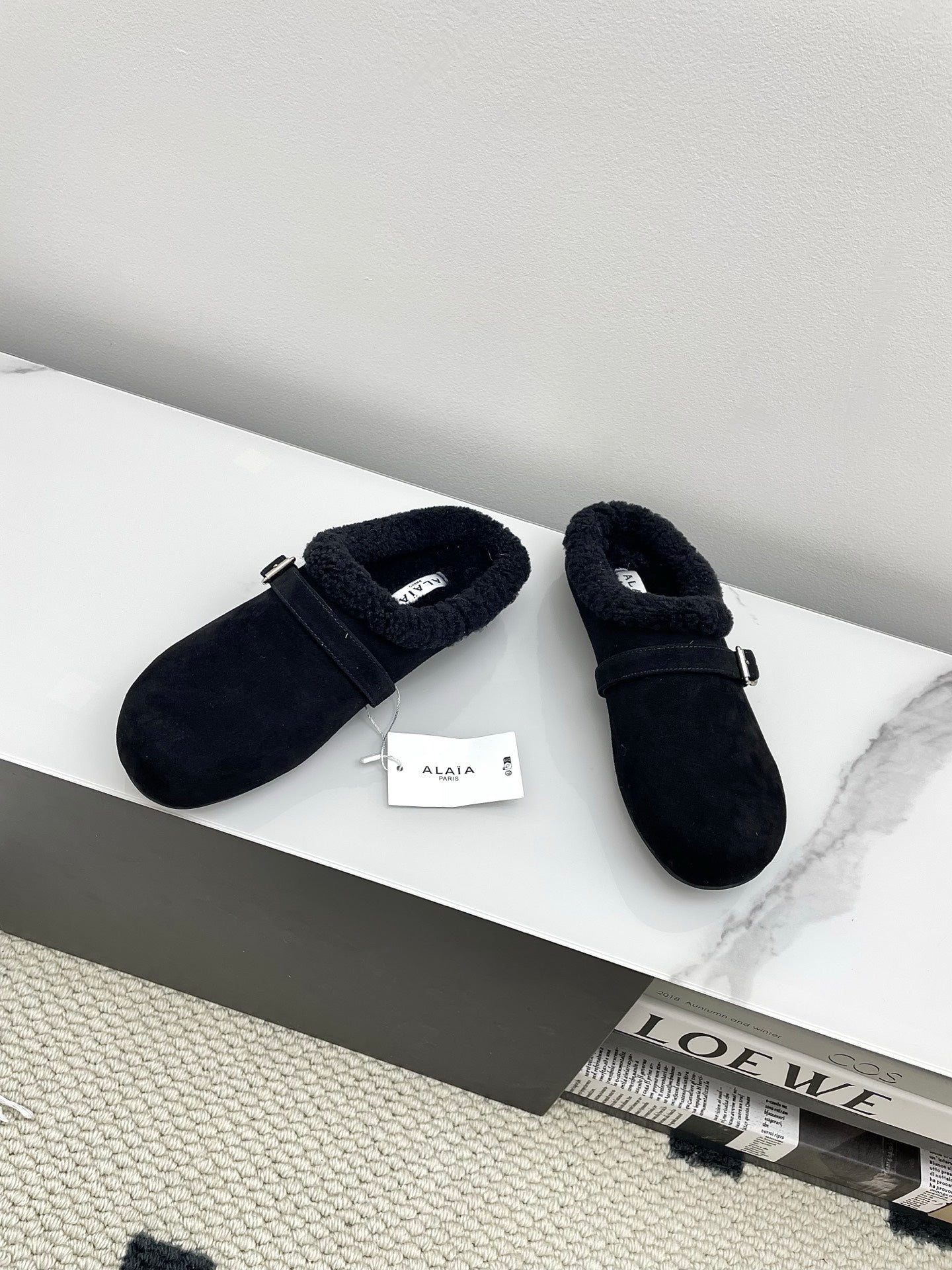 ALAIA 26S MULE IN BLACK SUEDE AND WOOL