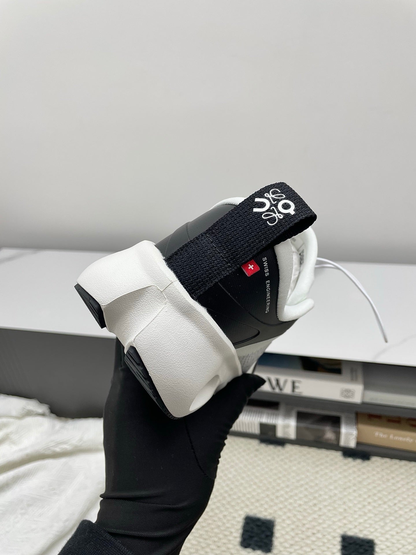 LOEWE 26S CLOUDSOLO SNEAKERS IN WHITE AND BLACK AND GRAY RECYCLED POLYESTER